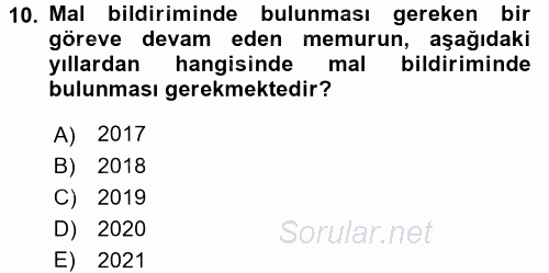 Memur Hukuku 2016 - 2017 Dönem Sonu Sınavı 10.Soru