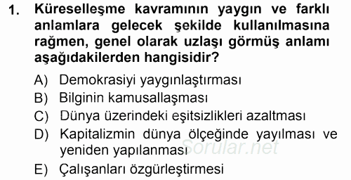 Endüstri İlişkileri 2012 - 2013 Dönem Sonu Sınavı 1.Soru