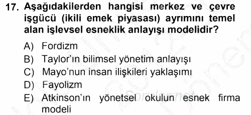 Endüstri İlişkileri 2012 - 2013 Dönem Sonu Sınavı 17.Soru