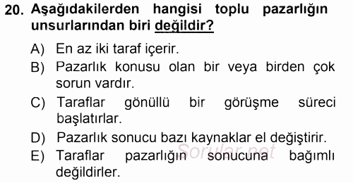 Endüstri İlişkileri 2012 - 2013 Dönem Sonu Sınavı 20.Soru