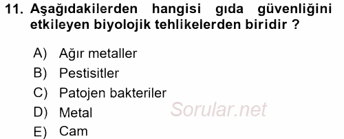 Gıda Mevzuatı ve Kalite Yönetimi 2016 - 2017 Dönem Sonu Sınavı 11.Soru