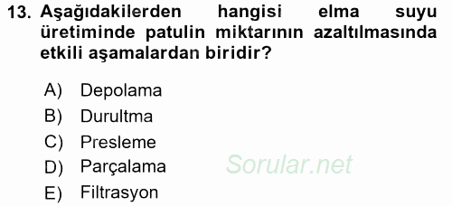 Gıda Mevzuatı ve Kalite Yönetimi 2016 - 2017 Dönem Sonu Sınavı 13.Soru