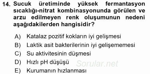 Gıda Mevzuatı ve Kalite Yönetimi 2016 - 2017 Dönem Sonu Sınavı 14.Soru