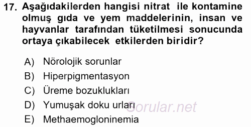 Gıda Mevzuatı ve Kalite Yönetimi 2016 - 2017 Dönem Sonu Sınavı 17.Soru