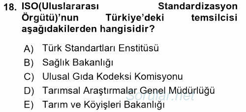 Gıda Mevzuatı ve Kalite Yönetimi 2016 - 2017 Dönem Sonu Sınavı 18.Soru