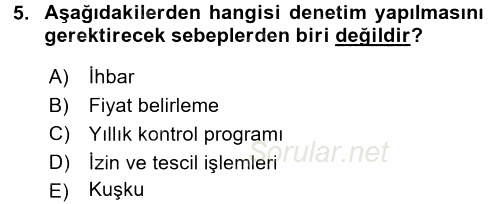 Gıda Mevzuatı ve Kalite Yönetimi 2016 - 2017 Dönem Sonu Sınavı 5.Soru
