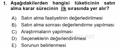 Tüketim Bilinci ve Bilinçli Tüketici 2015 - 2016 Tek Ders Sınavı 1.Soru