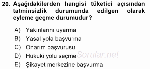 Tüketim Bilinci ve Bilinçli Tüketici 2015 - 2016 Tek Ders Sınavı 20.Soru
