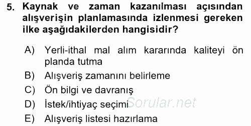 Tüketim Bilinci ve Bilinçli Tüketici 2015 - 2016 Tek Ders Sınavı 5.Soru