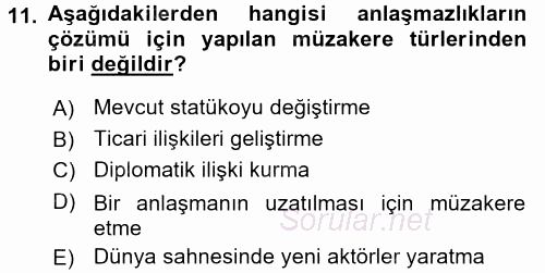 Diplomasi Tarihi 2017 - 2018 Dönem Sonu Sınavı 11.Soru