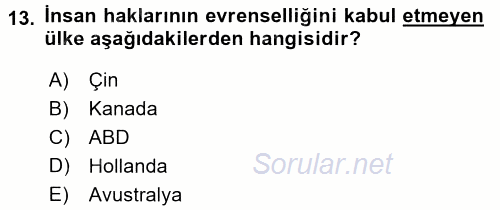 Diplomasi Tarihi 2017 - 2018 Dönem Sonu Sınavı 13.Soru