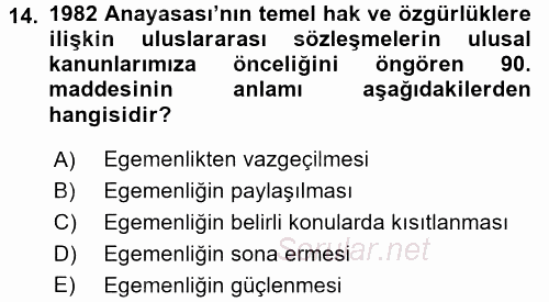 Diplomasi Tarihi 2017 - 2018 Dönem Sonu Sınavı 14.Soru