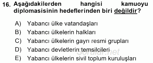 Diplomasi Tarihi 2017 - 2018 Dönem Sonu Sınavı 16.Soru