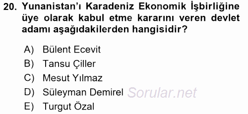 Diplomasi Tarihi 2017 - 2018 Dönem Sonu Sınavı 20.Soru