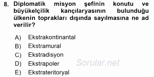 Diplomasi Tarihi 2017 - 2018 Dönem Sonu Sınavı 8.Soru