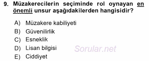 Diplomasi Tarihi 2017 - 2018 Dönem Sonu Sınavı 9.Soru