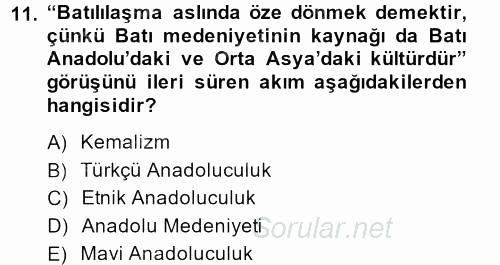 Türk Siyasal Hayatı 2013 - 2014 Dönem Sonu Sınavı 11.Soru