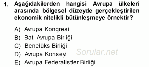 Avrupa Birliği 2013 - 2014 Ara Sınavı 1.Soru