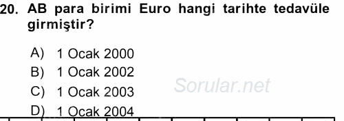 Avrupa Birliği 2015 - 2016 Ara Sınavı 20.Soru