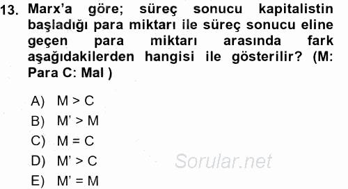 İktisadi Düşünceler Tarihi 2015 - 2016 Ara Sınavı 13.Soru