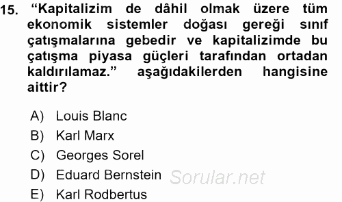 İktisadi Düşünceler Tarihi 2015 - 2016 Ara Sınavı 15.Soru