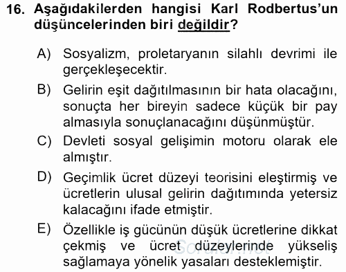 İktisadi Düşünceler Tarihi 2015 - 2016 Ara Sınavı 16.Soru