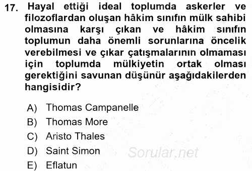 İktisadi Düşünceler Tarihi 2015 - 2016 Ara Sınavı 17.Soru