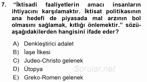 İktisadi Düşünceler Tarihi 2015 - 2016 Ara Sınavı 7.Soru