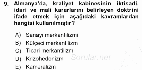 İktisadi Düşünceler Tarihi 2015 - 2016 Ara Sınavı 9.Soru