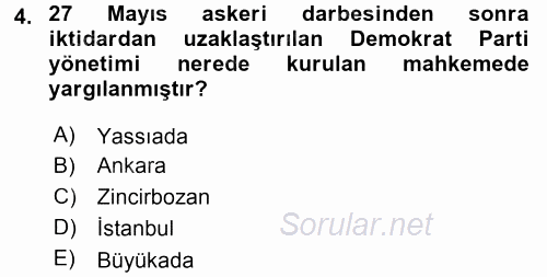 Türk Siyasal Hayatı 2016 - 2017 3 Ders Sınavı 4.Soru