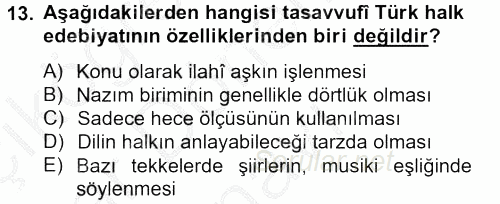 Halk Edebiyatına Giriş 2 2012 - 2013 Dönem Sonu Sınavı 13.Soru