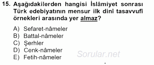 Halk Edebiyatına Giriş 2 2012 - 2013 Dönem Sonu Sınavı 15.Soru