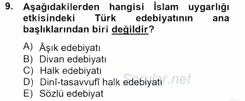 Halk Edebiyatına Giriş 2 2012 - 2013 Dönem Sonu Sınavı 9.Soru
