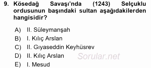Türkiye Selçuklu Tarihi 2016 - 2017 Dönem Sonu Sınavı 9.Soru