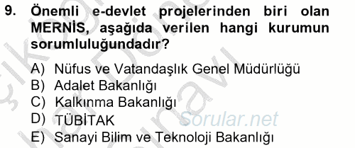 Kamu Yönetiminde Çağdaş Yaklaşımlar 2012 - 2013 Dönem Sonu Sınavı 9.Soru
