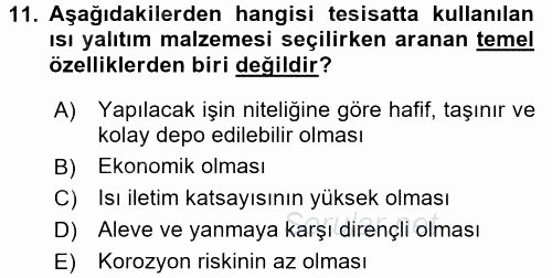 Isıtma Havalandırma ve Klima Sistemlerinde Enerji Ekonomisi 2015 - 2016 Ara Sınavı 11.Soru