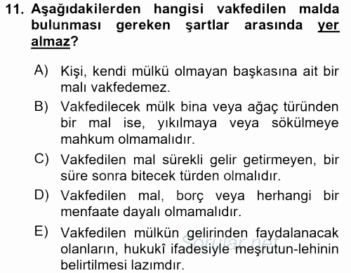 Osmanlı Merkez ve Taşra Teşkilatı 2015 - 2016 Dönem Sonu Sınavı 11.Soru