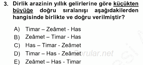 Osmanlı Merkez ve Taşra Teşkilatı 2015 - 2016 Dönem Sonu Sınavı 3.Soru