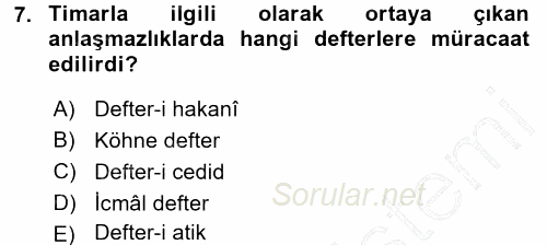 Osmanlı Merkez ve Taşra Teşkilatı 2015 - 2016 Dönem Sonu Sınavı 7.Soru
