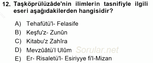İslam Düşünce Tarihi 2015 - 2016 Dönem Sonu Sınavı 12.Soru