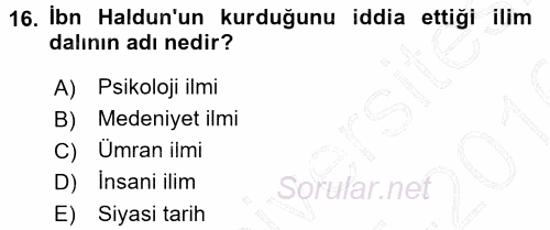 İslam Düşünce Tarihi 2015 - 2016 Dönem Sonu Sınavı 16.Soru