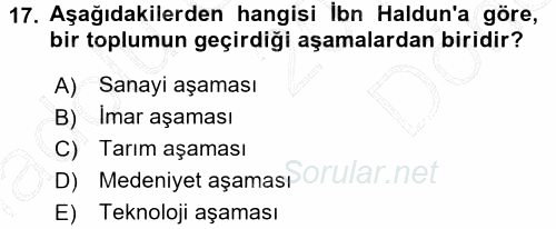 İslam Düşünce Tarihi 2015 - 2016 Dönem Sonu Sınavı 17.Soru