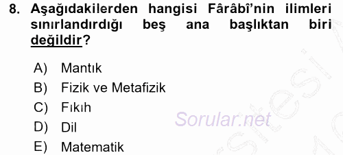 İslam Düşünce Tarihi 2015 - 2016 Dönem Sonu Sınavı 8.Soru