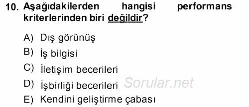 Performans ve Kariyer Yönetimi 2013 - 2014 Ara Sınavı 10.Soru