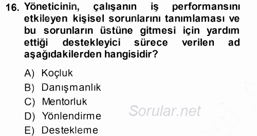 Performans ve Kariyer Yönetimi 2013 - 2014 Ara Sınavı 16.Soru