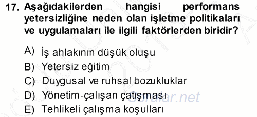 Performans ve Kariyer Yönetimi 2013 - 2014 Ara Sınavı 17.Soru