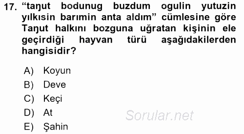 Orhon Türkçesi 2017 - 2018 Dönem Sonu Sınavı 17.Soru