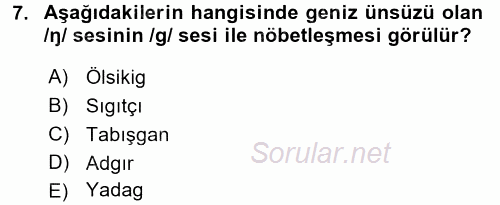 Orhon Türkçesi 2017 - 2018 Dönem Sonu Sınavı 7.Soru