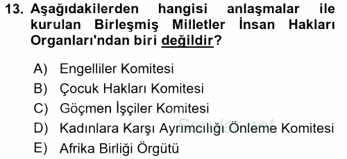 İnsan Hakları ve Demokratikleşme Süreci 2016 - 2017 Ara Sınavı 13.Soru
