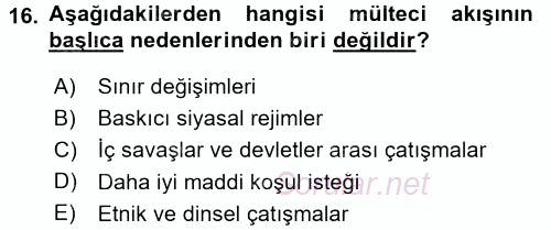 İnsan Hakları ve Demokratikleşme Süreci 2016 - 2017 Ara Sınavı 16.Soru